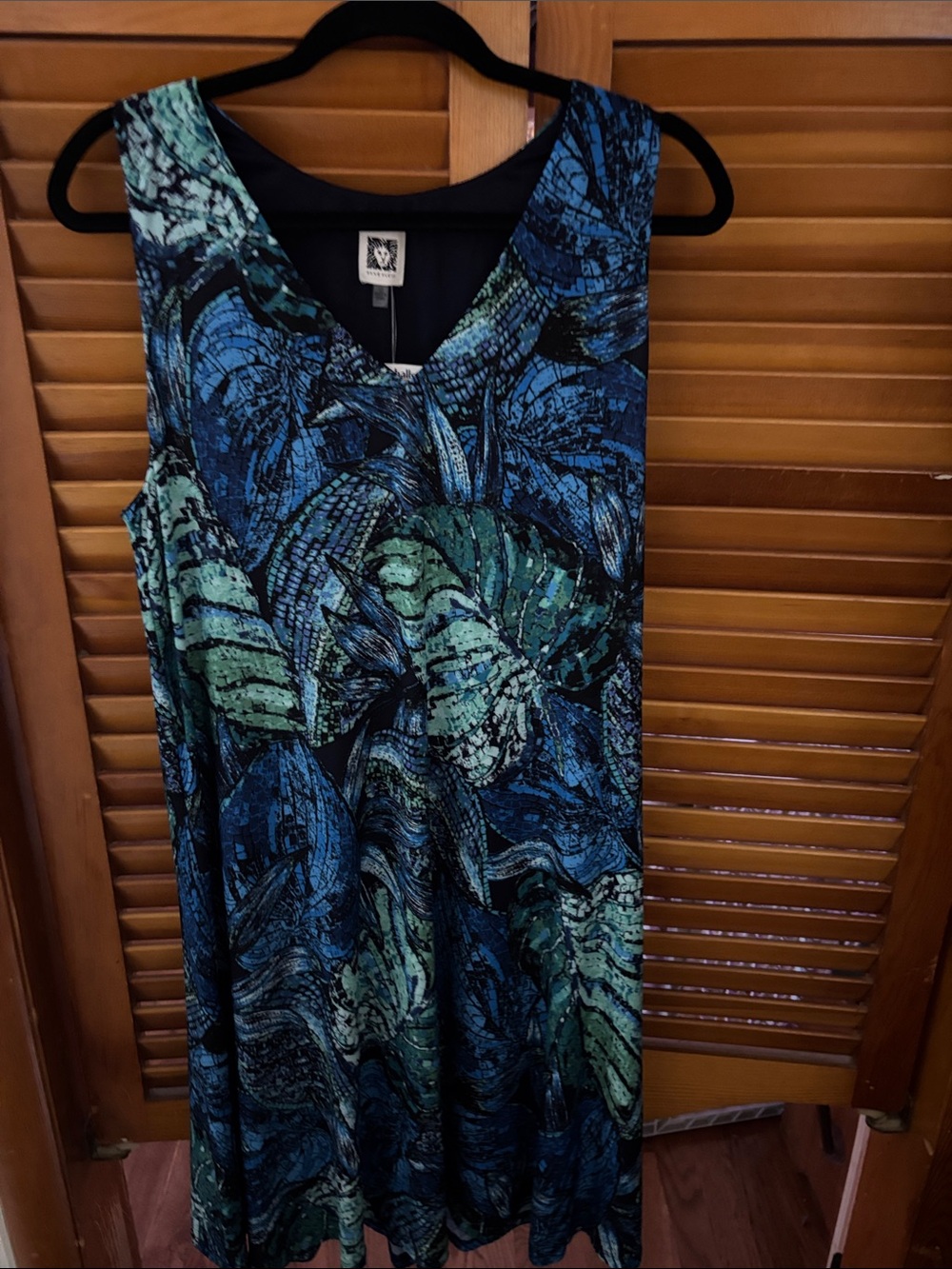 Anne Klein Blue and Green Abstract Sleeveless Tunic